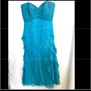 Tadashi Collection Blue silk strapless layered formal cocktail dress 4